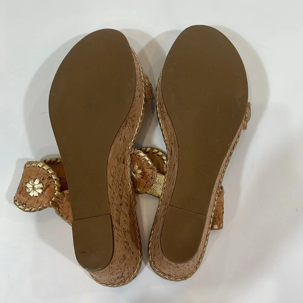 Jack Rogers Cork Wedge Sandals Size 9.5 Gold Trim